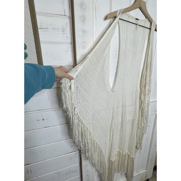 Free People Linen Blend Coastal Boho Cowgirl Gypsy Duster Fringe Long Vest S - Picture 4 of 6